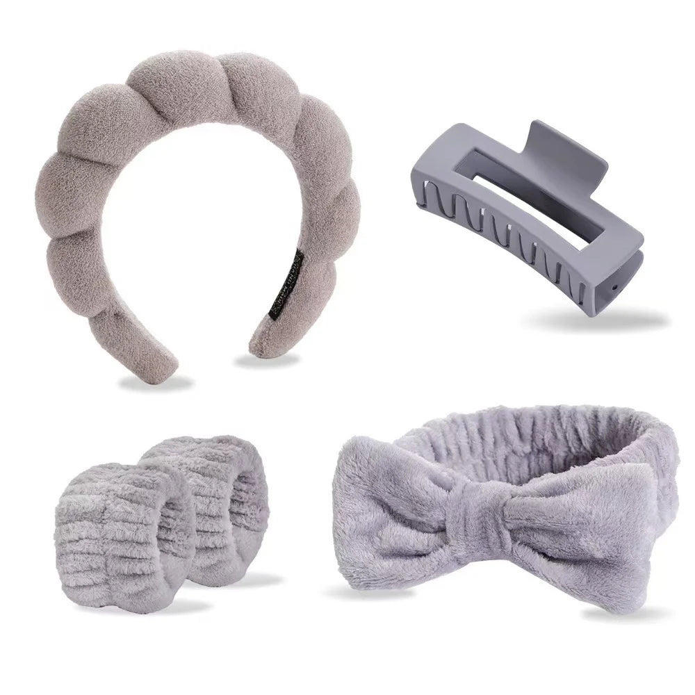 5PCS Spa Headbands and Bracelets, Including Hairpins, Face Wash and Skincare Headbands, Waterproof Makeup Headbands Oasis Select Light Grey