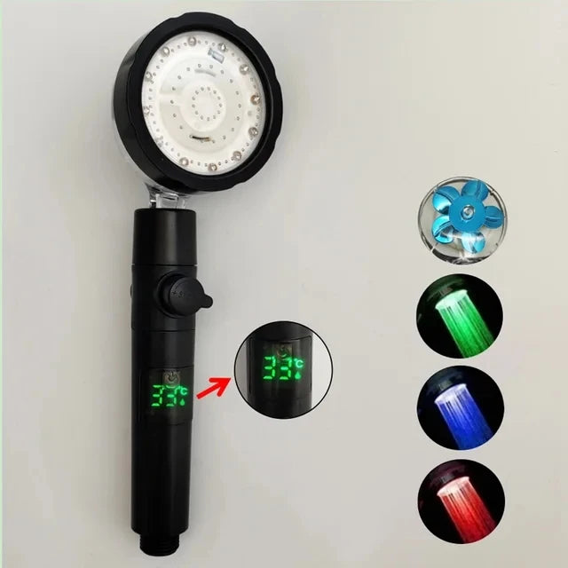 New 3/7 Colors Digital Temperature Display LED Shower Head High Pressure Shower Turbo Bathroom Hand Hose Set Showerhead Nozzle Oasis Select Temp control B