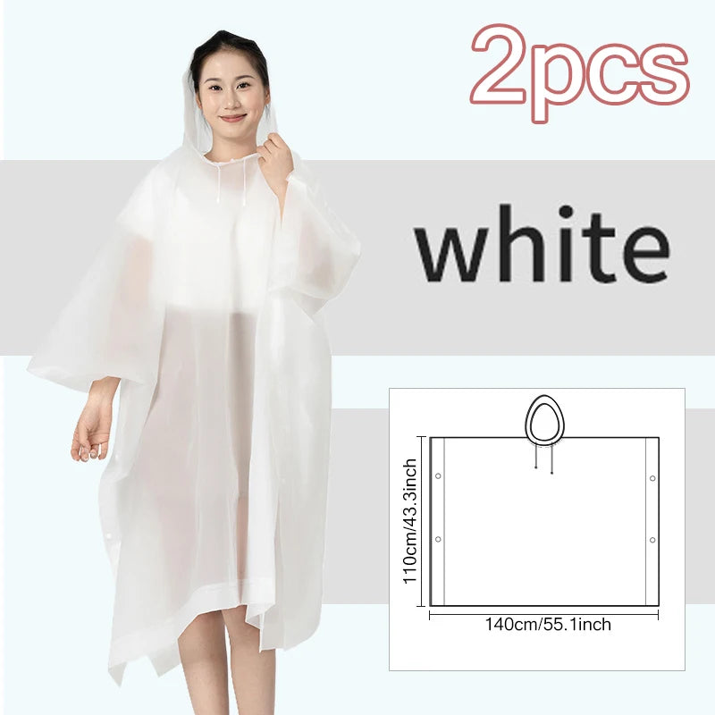 3 In 1 Outdoor Raincoat Hooded Sleeve Waterproof Rain Poncho Motorcycle Rain Cover Camping Hiking Travel Rainwear Tent Oasis Select White 2pcs
