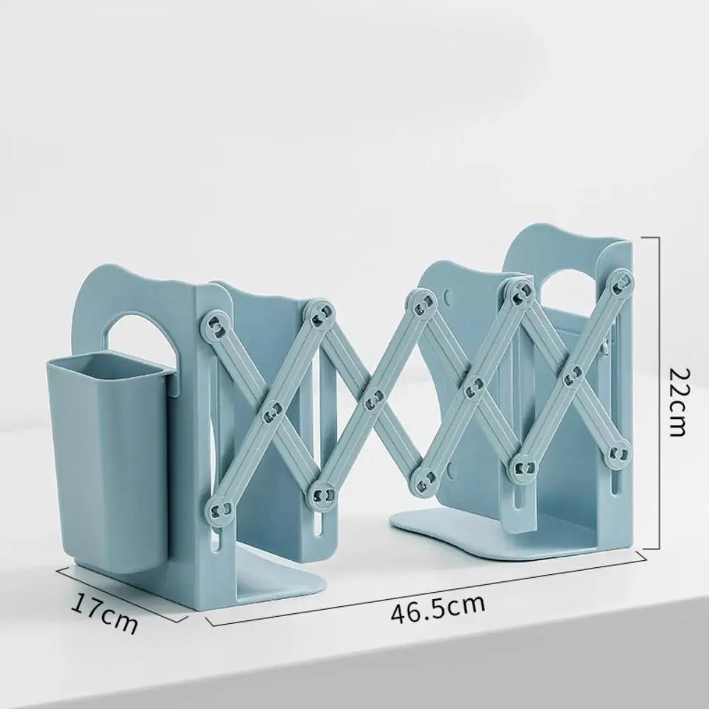 with Pen Holder Retractable Bookends Fixed Book Clip Save Space Adjustable Bookshelf Stationery Simple Divider Book Stand Oasis Select Blue-L