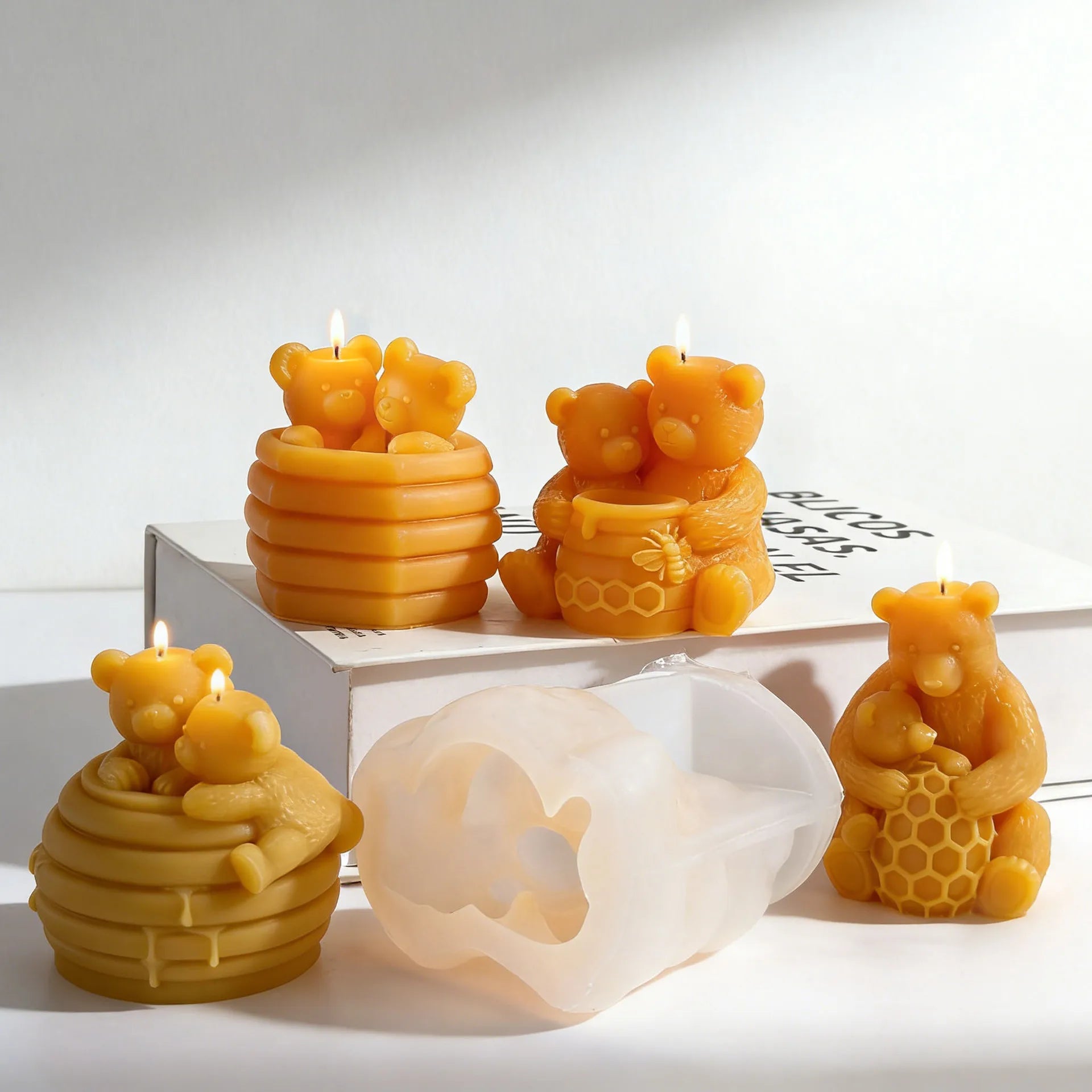 Honeycomb Bear Handmade Scented Candle Decor Silicone Mold DIY Animal Bear Resin Drip Casting Plaster Silicone Mold Oasis Select