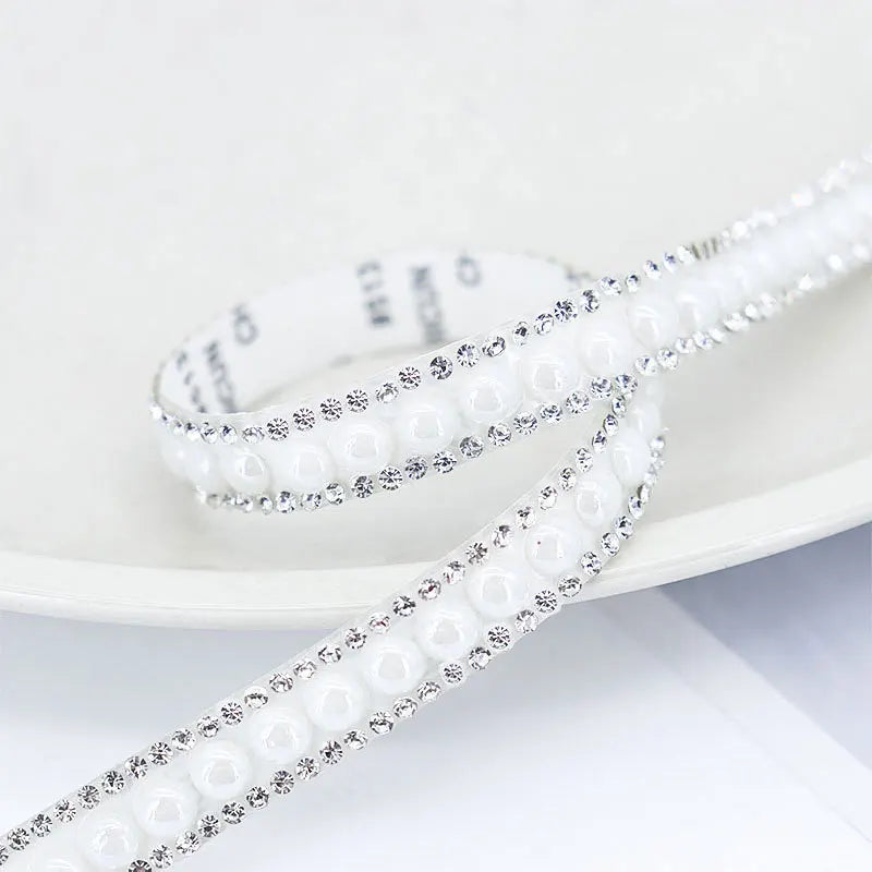 40cm Self Adhesive Artificial Pearl Rhinestone Sticker Crystal Diamond Ribbon DIY Decoration For Arts Crafts, Sewing, DIY Event Oasis Select C-Width 10mm