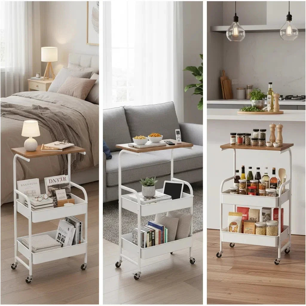 Heavy Duty Steel Rolling Storage Cart with Locking Wheels Multi Tier Utility Organizer for Kitchen Office Dorm Bathroom Bedroom Oasis Select