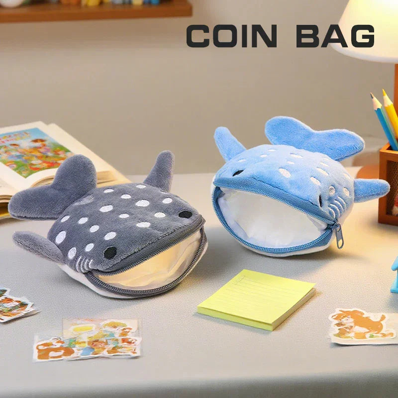 Cute Blue Shark Mini Whales Coin Purse Plush Zipper Coin Wallet Designer Women's Small Change Bag Key Earphone Pouch Oasis Select
