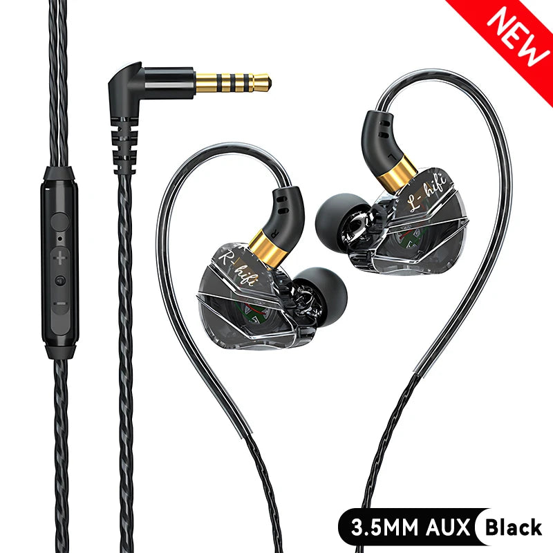 9D Surround HIFI Heavy Bass Headset 3.5MM/Type-C Digital Chip With Mic In-Ear Wired Headphones Music Sports For Samsung Android Oasis Select 3.5MM AUX Black(New)