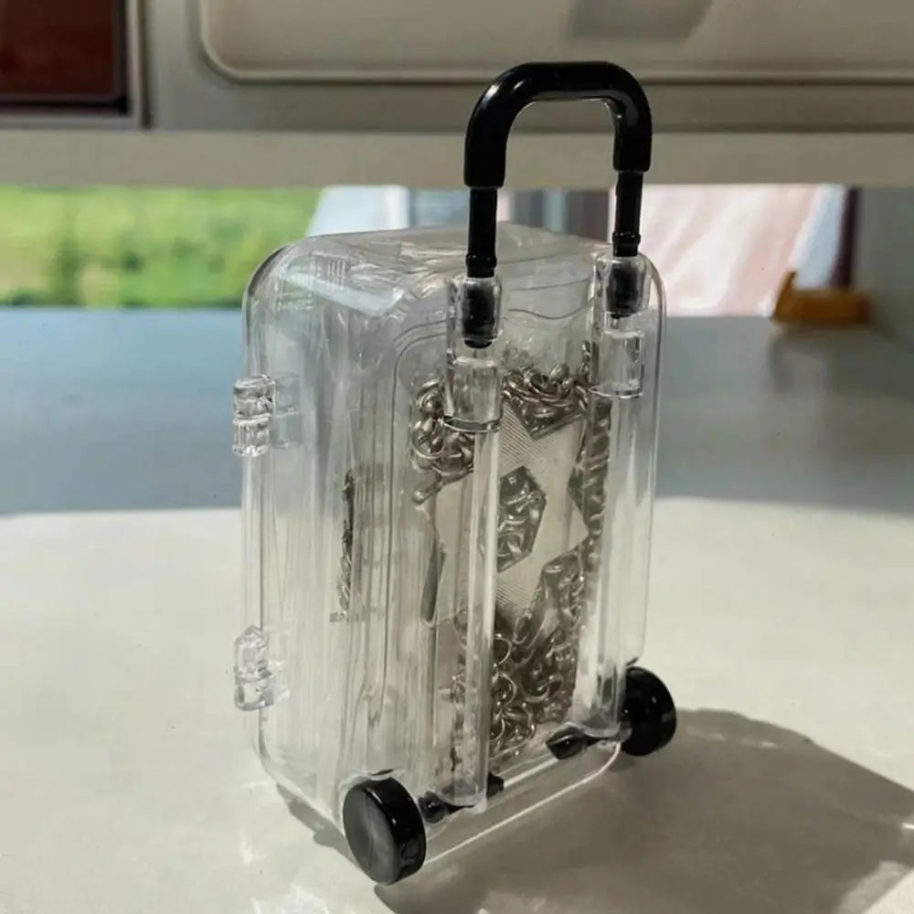 Mini Suitcase Storage Box – Transparent Plastic Jewelry Case