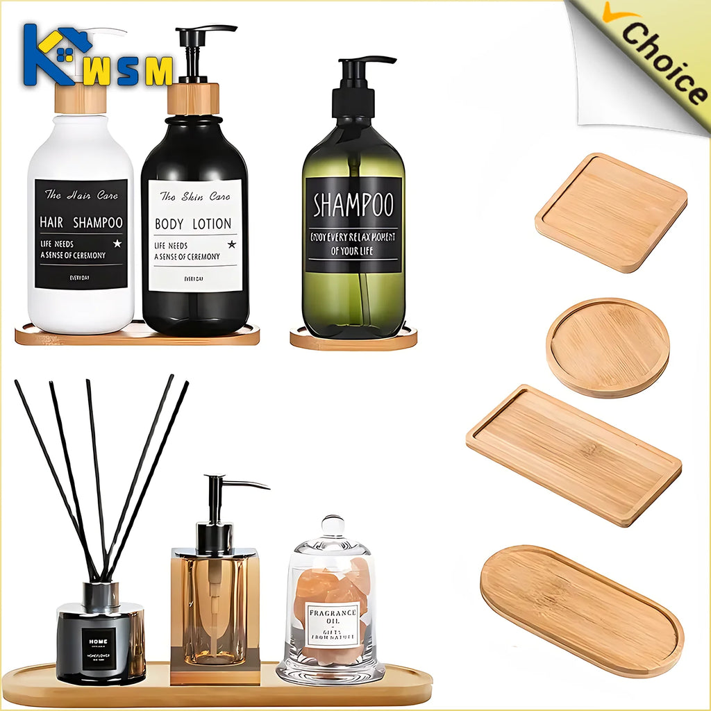 Wooden Soap Dispenser Tray Vanity Countertop Bottles Organizer Holder Round Square Candles Jewelry Storage Tray for Bathroom Oasis Select