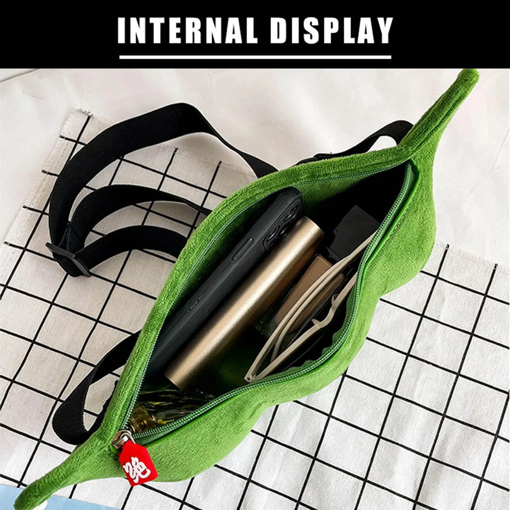 Edamame Plush Crossbody Bag – Fun Novelty Shoulder Bag Novelty Crossbody Bag Oasis Select