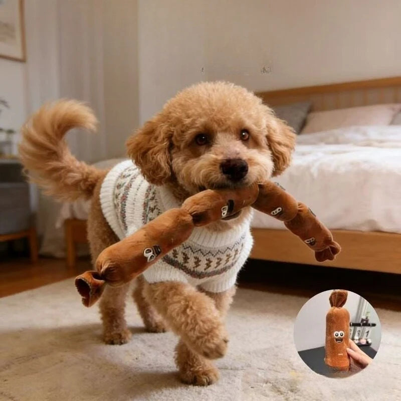 Creative and Interesting Sausage Shaped Squeaky Dog Plush Toy Bite Resistant Molar Chew Toy for Puppy Teeth Cleaning Oasis Select