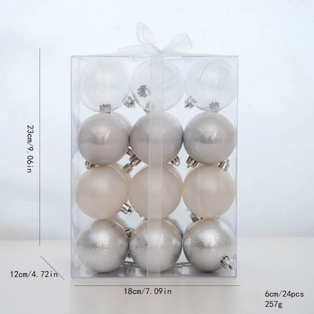 24PCS 6cm Christmas Balls Colorful Electroplating Christmas Tree Hanging Ball Home Party Christmas Tree Decor New Year Gift Oasis Select Silver