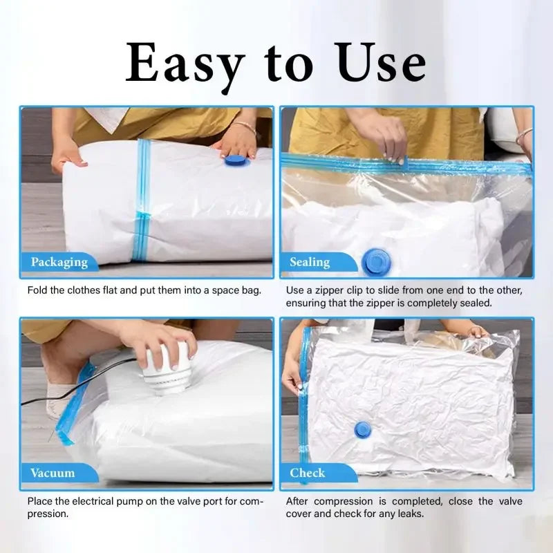 7Sizes Reusable Vacuum Bags or Electric/Hand Pump Vacuum Compression Sealer Bag Mini Vacuum Sealer Machine for Clothes Organizer Oasis Select