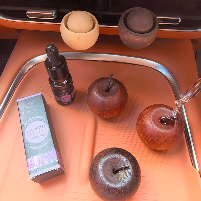 Wooden Oil Diffuser with Essential Oil Set，2pcs Apple Style+2pc Sphere+2 Bottles Essential Oil,for Bedroom Living Room Car Decor Oasis Select