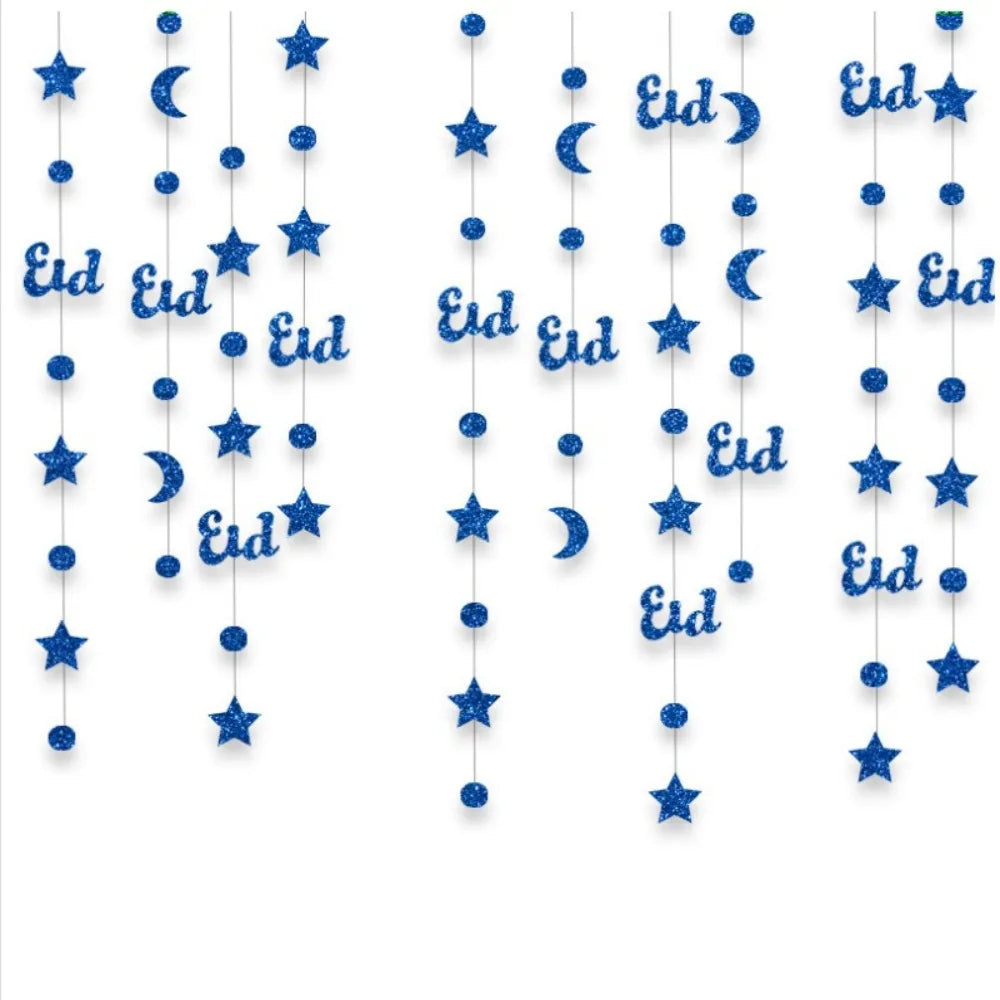 Eid Mubarak Glitter Banner – Gold Silver Ramadan Kareem Decor