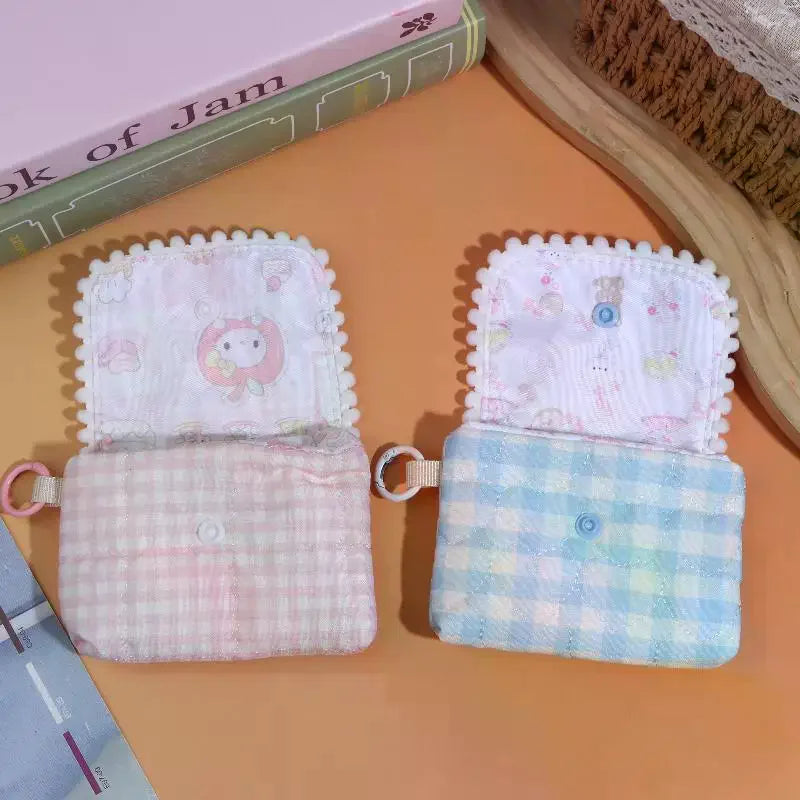 Cute Sweet Plaid Coin Bag Cartoon Versatile Money Change Pouch Earphone Storage Bag Small Wallet For Women Gifts Oasis Select