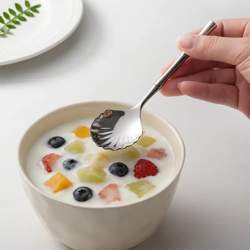 Heat Resistant Stainless Steel Seashell Dessert Spoon Reusable Coffee Stirring Spoon for Home Afternoon Tea Souvenir Oasis Select