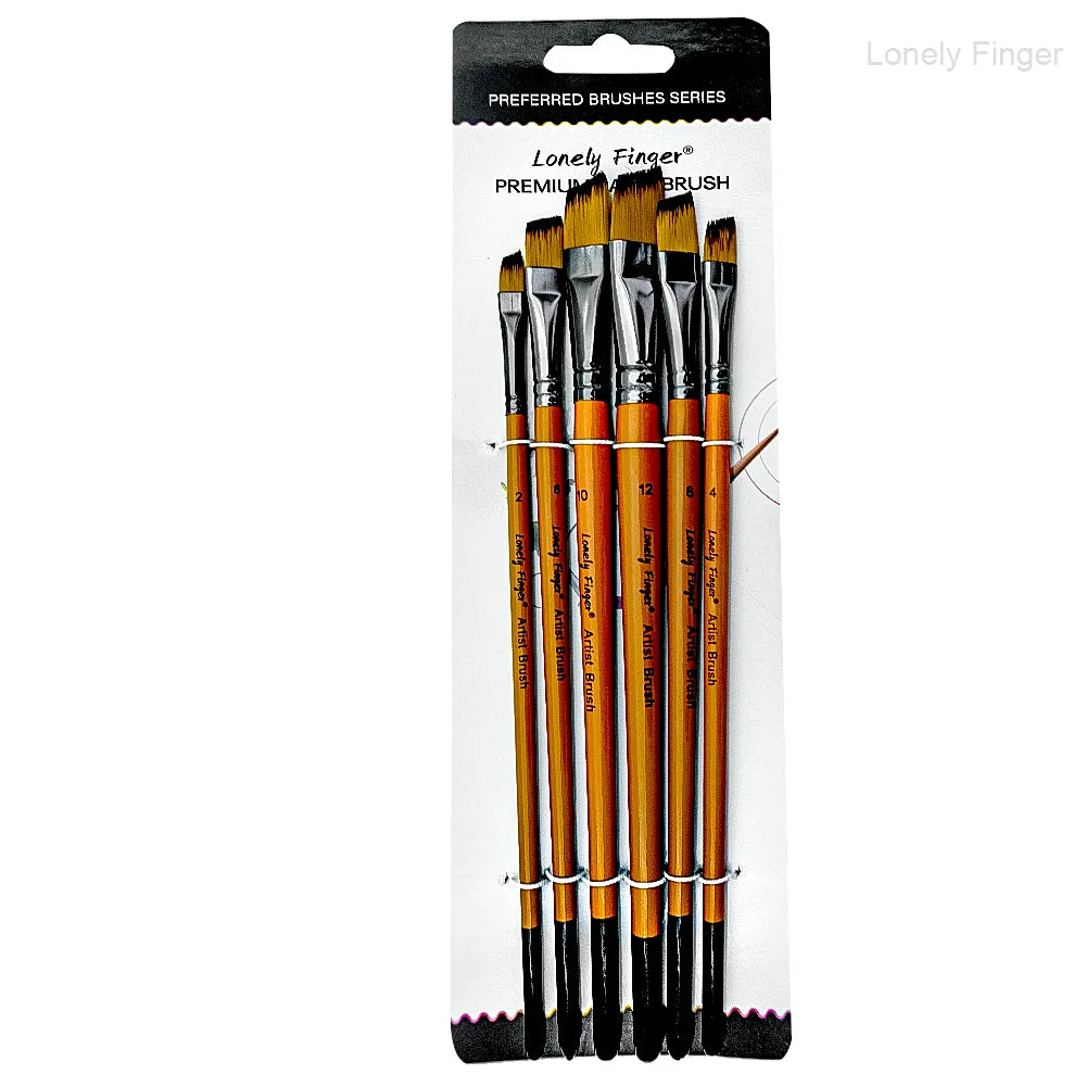 6pcs Paint Brushes Set for Acrylic Painting,Watercolor,Oil，Inks，Gouache，Crafts, Brush Tip Flat，Round, Angle，Filbert,Paint Oasis Select 6pcs Orange Angle
