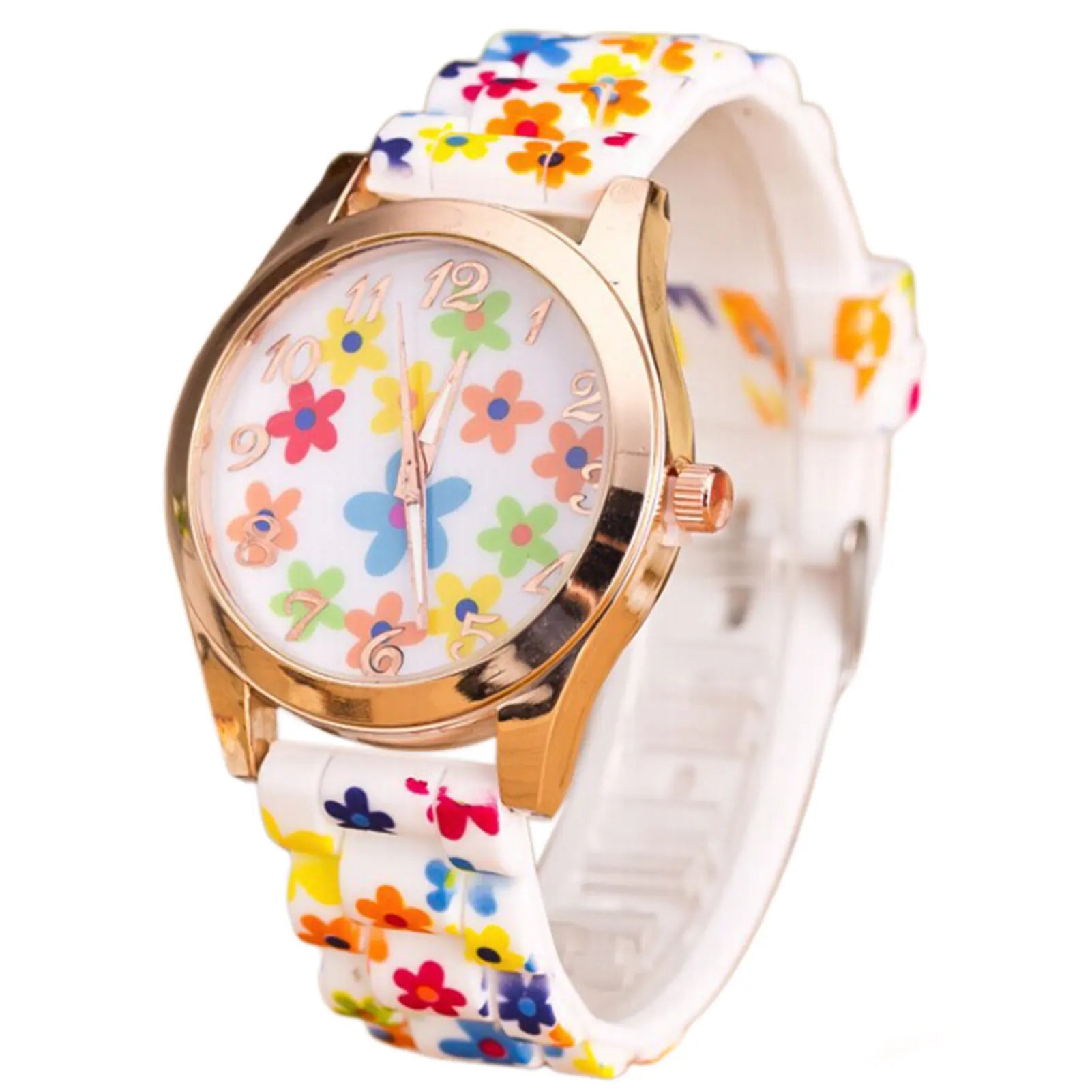 Women's Floral Dial Quartz Watch – Elegant Silicone Wristwatch