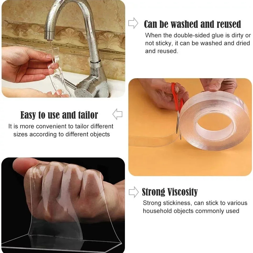 3M Nano Tape Double Sided Tape Transparent Reusable Waterproof Adhesive Tapes Cleanable Kitchen Bathroom Supplies Tapes Oasis Select
