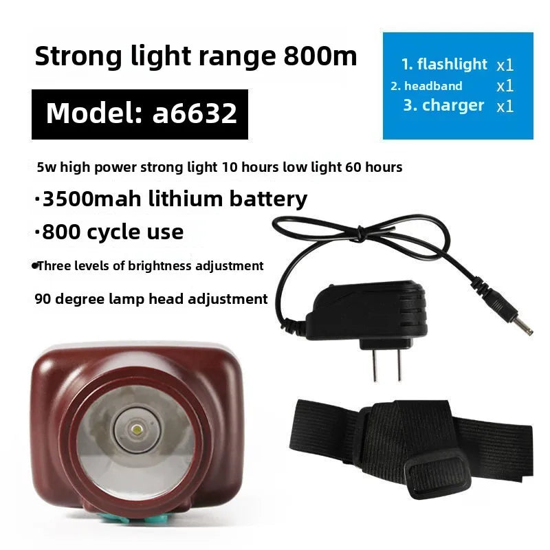 Head Mounted Waterproof Lighting Flashlight Charging Working Miner's Lamp Strong Light Three Level Adjustment Endurance 18 Hours Oasis Select A6632 5W China Mainland