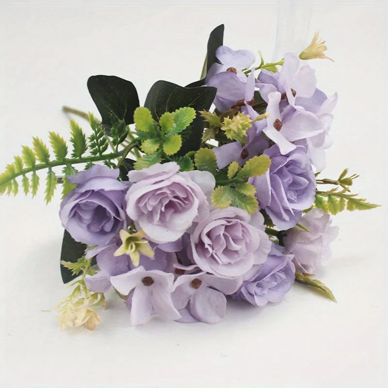 Heads pink Artificial Silk Rose Flowers Fake White Eucalyptus Peony Flower Bouquet, for Home Wedding Party Garden Decoration Oasis Select PURPLE