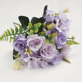 Heads pink Artificial Silk Rose Flowers Fake White Eucalyptus Peony Flower Bouquet, for Home Wedding Party Garden Decoration Oasis Select PURPLE