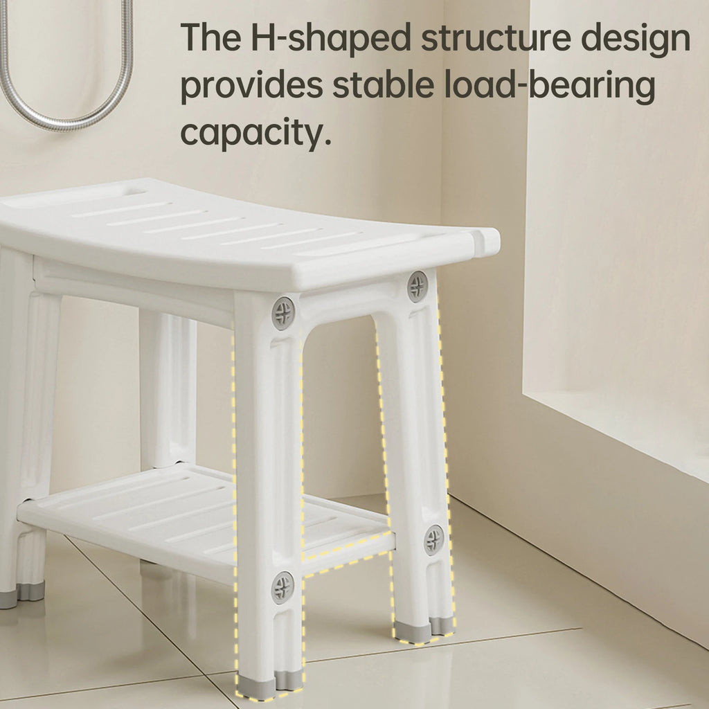 HDPS Shower Benches Durable Shower Chair 2-tier Storage Spaces and Dual Handles Waterproof Stool with Non-slip Pads for Shaving Oasis Select