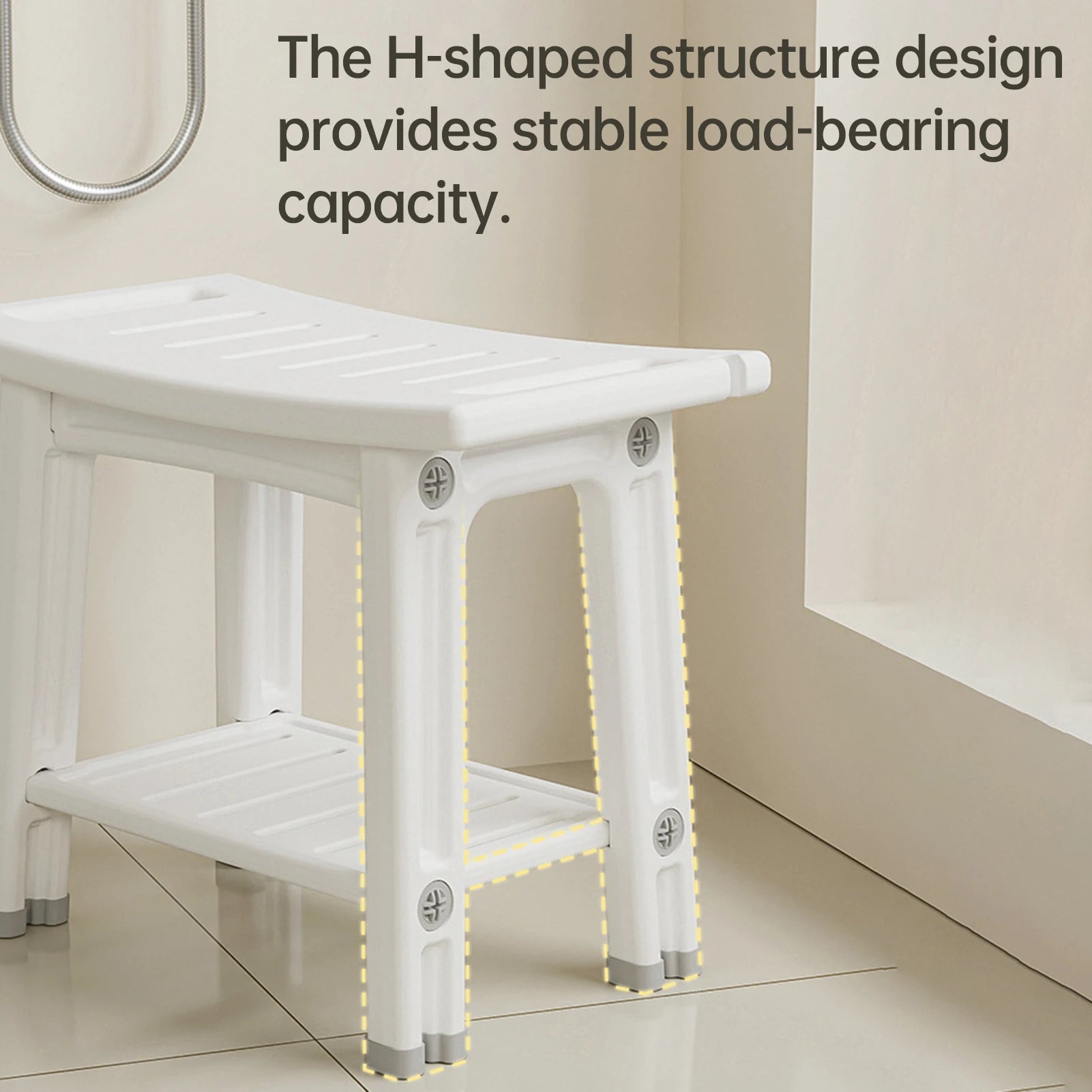 HDPS Shower Benches Durable Shower Chair 2-tier Storage Spaces and Dual Handles Waterproof Stool with Non-slip Pads for Shaving Oasis Select