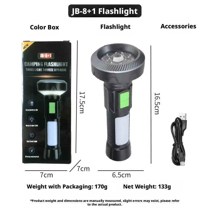 High Brightness Multi-Mode Flashlight with Side Lamp, USB Rechargeable Outdoor Torch Built with Durable Lithium Battery Oasis Select