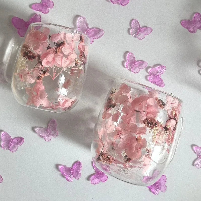 2pcs Double-Layer Insulated Glass Cup with An Internal Floral Pattern Design, Suitable for Coffee, Tea, and Cocktails Drinkware Oasis Select