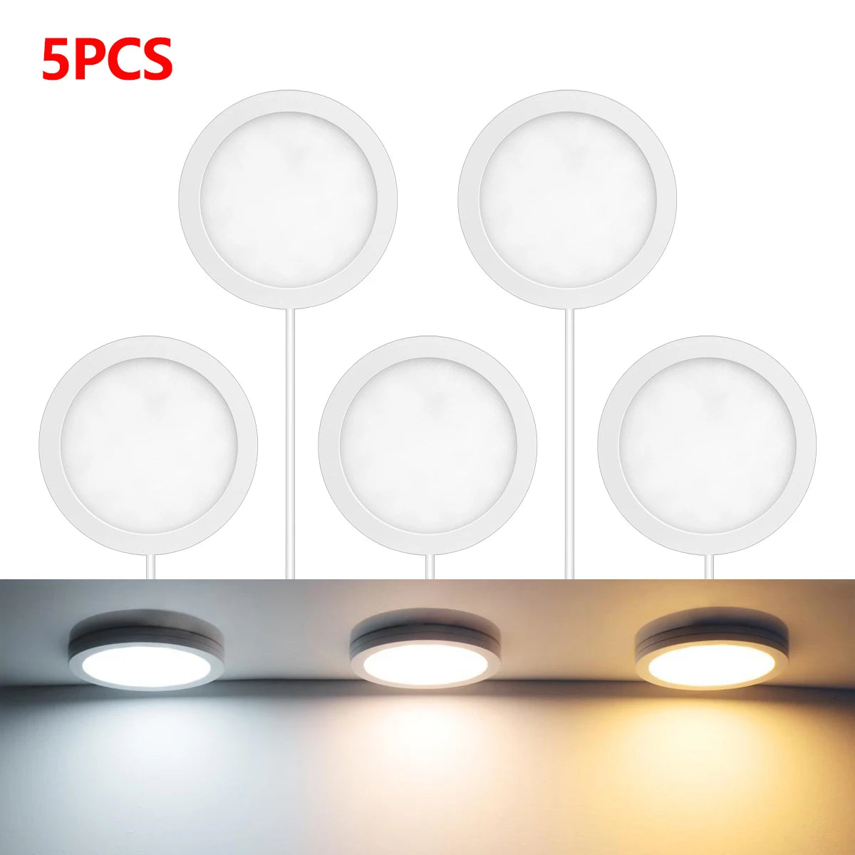 LED Night Light 1-10piece Puck Lights USB Plug for Under Cabinet Collection Closet Wine Case Wall Ceiling Decorative Lighting Oasis Select Neutral White 5Pcs LED Light