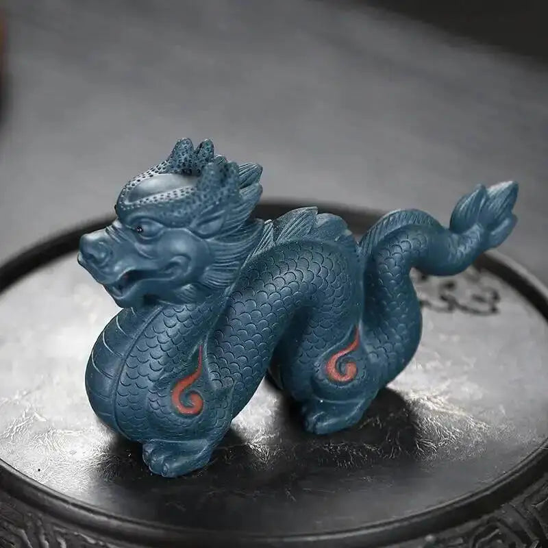 Zisha Tea Pet Dragon Zodiac Figurine Handmade Cultivable Sculpture Tea Play Tea Ceremony Accessories Чаепитие Oasis Select Dark Green Mud