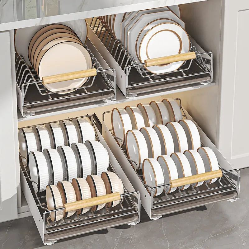 Kitchen cabinet inner shelf, drawer type pull basket, pull bowl, plate and saucer storage rack, stainless steel drain bowl rack Oasis Select