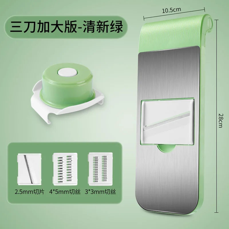 Multifunctional Kitchen Vegetable Cutter Dicing Shredding Artifact Household Hand Guard Stainless Steel Potato Slicer Grater Oasis Select Green 3 blades