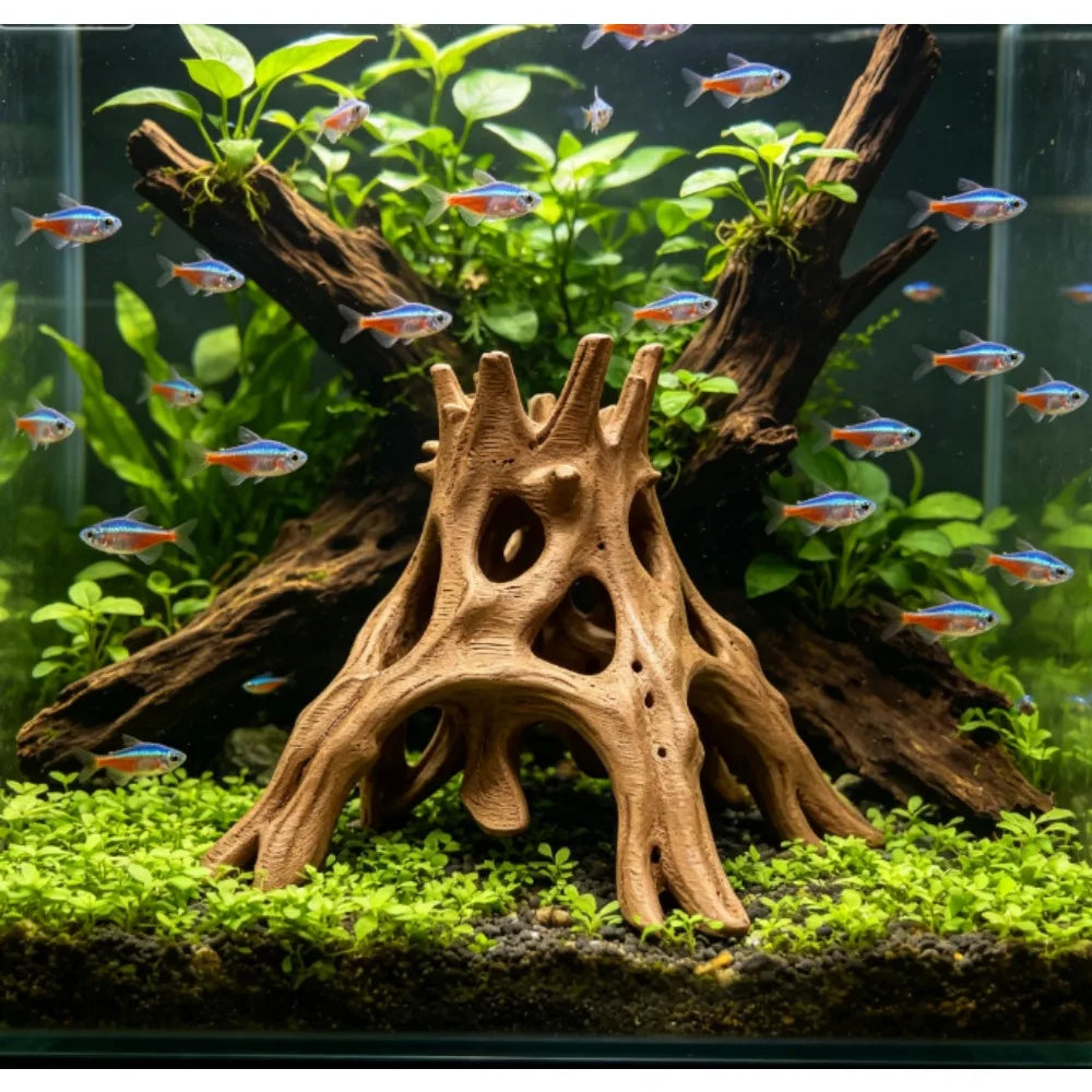 Tree Root Caves Fish Shrimp Crawling Pets Hideout Breeding House Driftwood Root Aquarium Hideout Multi-Hole Fish Shrimp Shelter Oasis Select