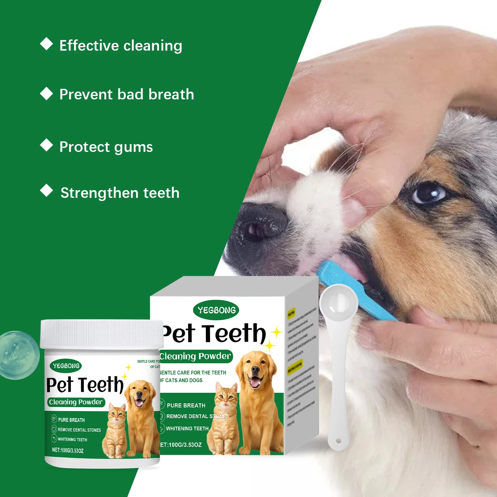 YEGBONG Pet Teeth Cleaning Powder – Plaque & Fresh Breath 100g Pet Dental Powder Oasis Select