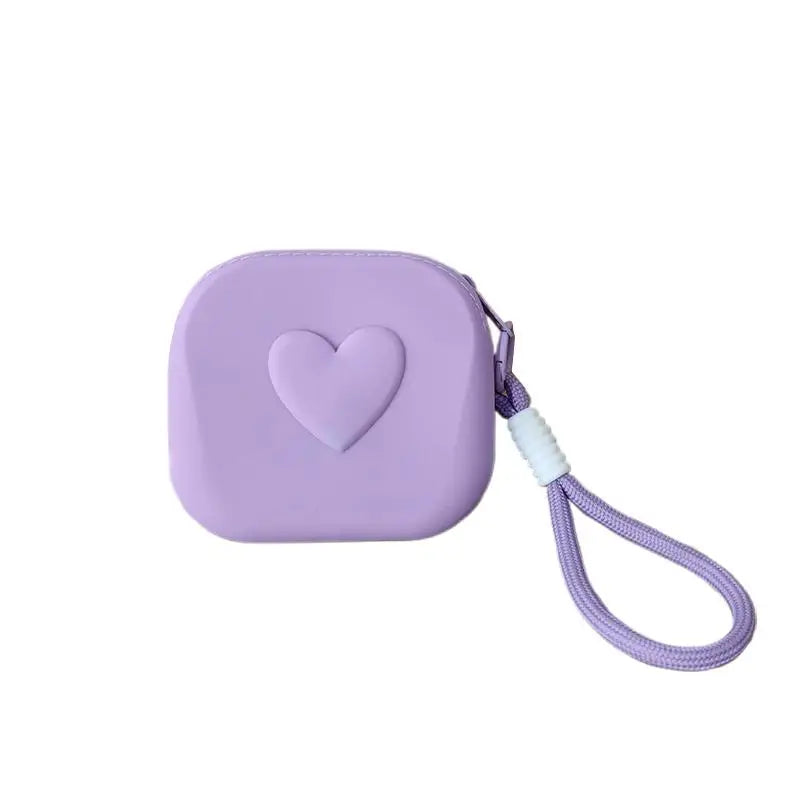 Heart Silicone Coin Purse Organizer Pouch with Woven Lanyard