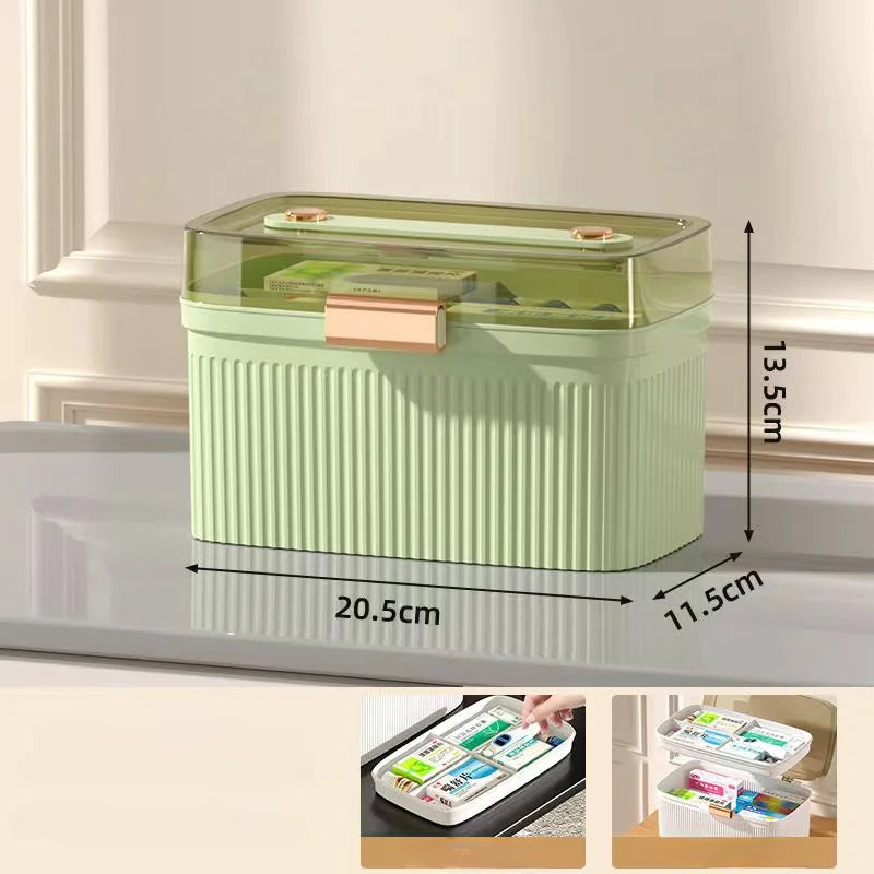 Multi-Functional First Aid Kit Storage Organizer Box Portable Plastic Family Emergency Box with Handle Medicine Chest Tools Oasis Select GREEN M