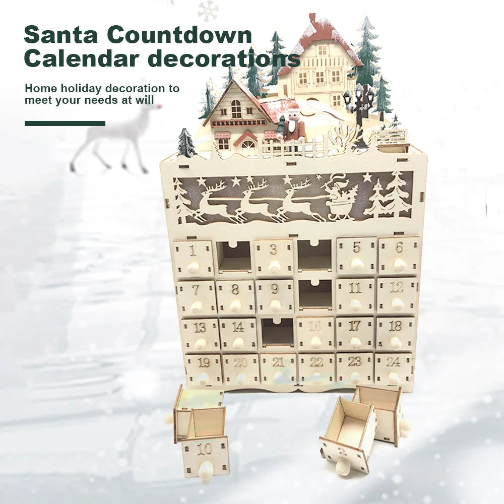 Wooden 24-Day LED Christmas Countdown Calendar Decor