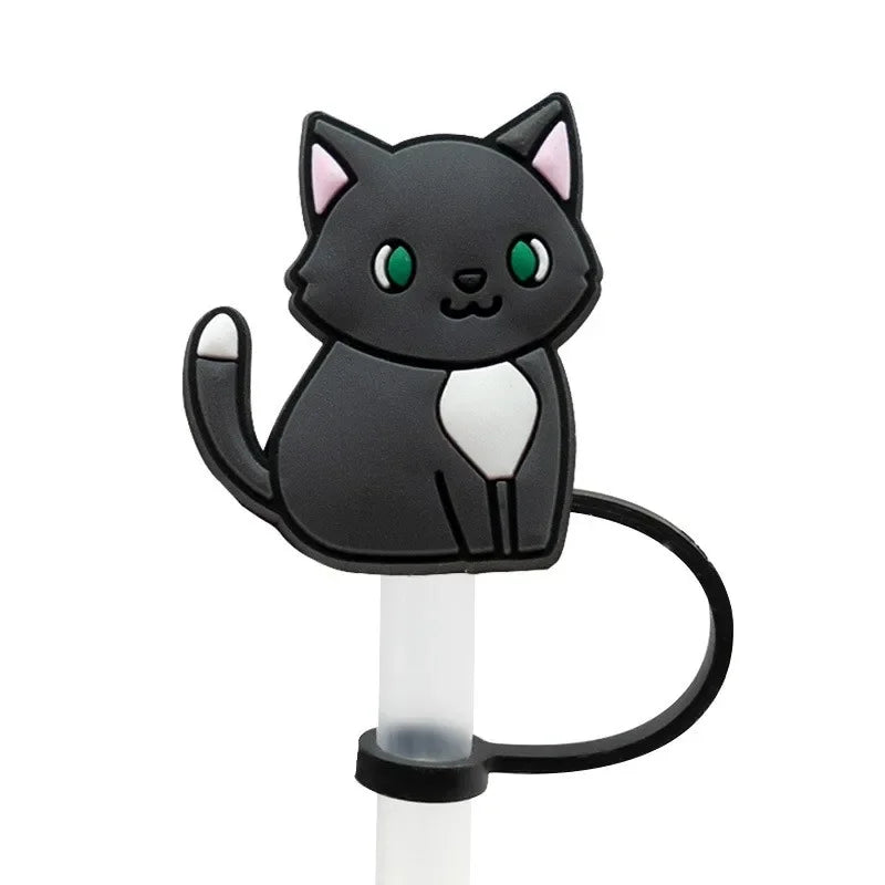 1PCS Straw Cover Cap Black White Cat ,8mm Silicone Straw Cap Accessories for Tumbler Cup,Creative Dustproof Straw Plug Charm Oasis Select 6
