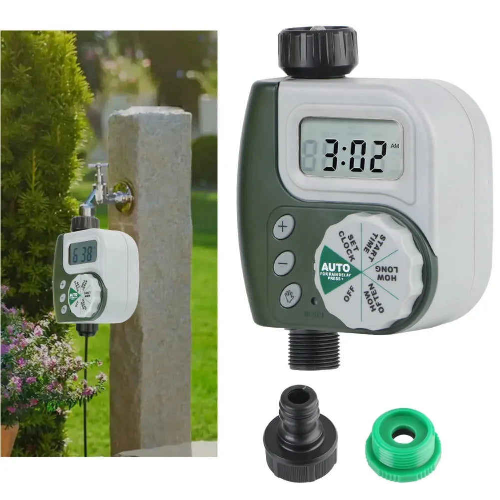 Digital LCD Automatic Irrigation Timer For Garden Watering System Controller With Multiple Programs Outdoor Use Grey Green Oasis Select