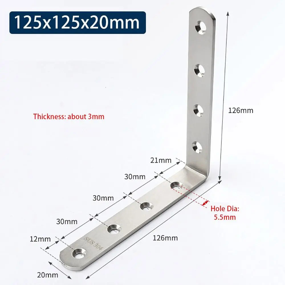 1Pcs Cabinet Screens Wall Angle Bracket Furniture Fastener SUS304 Stainless Steel Corner Brace Joint L Shape Oasis Select 125x125x20mm