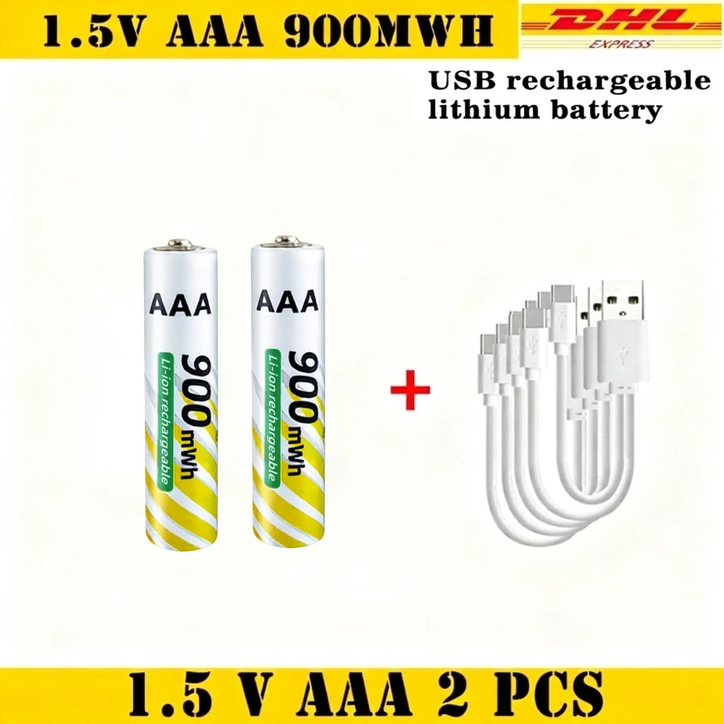 USB-C Fast Charge Lithium-ion AA and AAA Rechargeable Batteries, 3400mWh AA + 900mWh AAA Ideal for Daily Electronics & Toys Oasis Select AAA 2pcs-USB