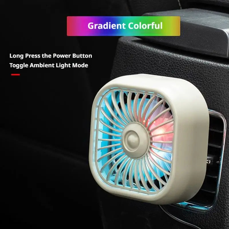 Mini USB Car Vent Fan – 3-Speed Quiet Cooler with LED Light