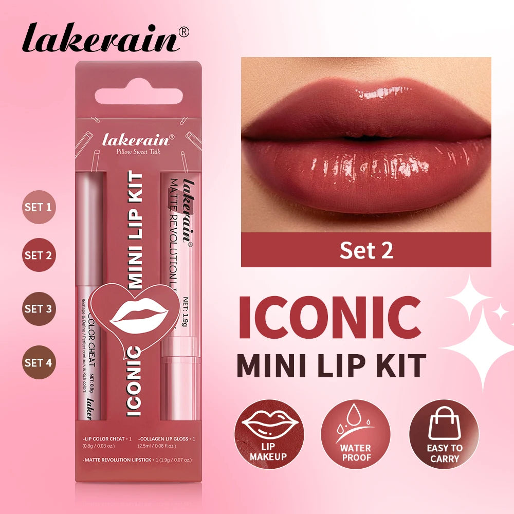 Lip Liner&Lipstick Lip Gloss Set 3Pcs/set Waterproof Long Lasting Matte Nude Red Lipstick Women's Makeup Cosmetics Black Lips Oasis Select
