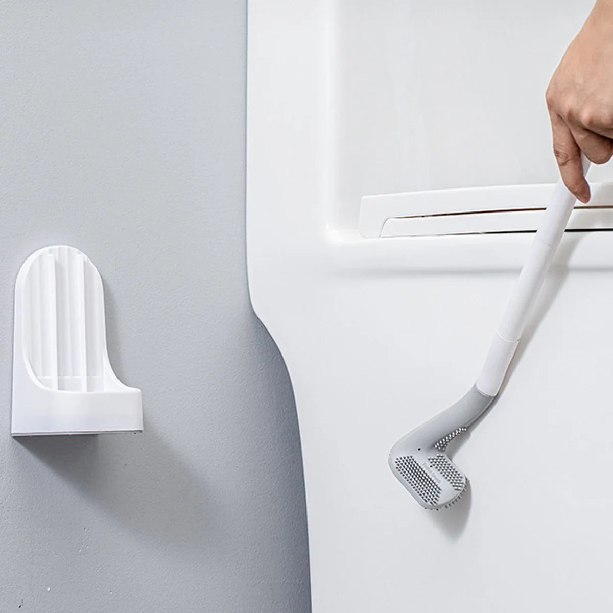 Toilet Brush with Base, Wall-Mounted Quick-Drain Cleaning Tool for Bathroom, All-Round Cleaning Brush, Soft Rubber Brush Head, Does Not Damage the Glaze, Toilet Cleaning Brush Bathroom Accessory Set Oasis Select