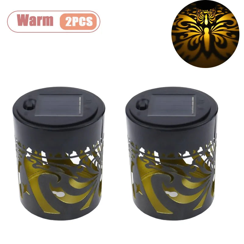 1-8PCS Solar Butterfly Wall Light Iron Hollow Projection Lamp Vintage Pattern Shadow for Outdoor Fence Gate Garden Decoration Oasis Select Warm-2PCS