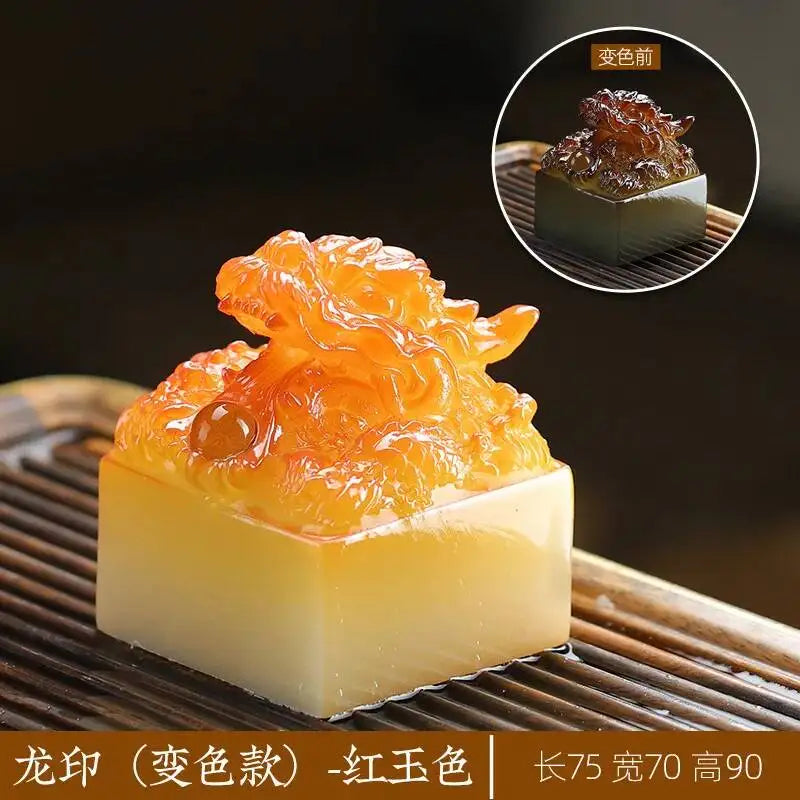 Color-changing Tea Pet Ornament Chinese Style Dragon Seal Tea Table Tea Tray Ornament Tea Pet Tea Play Kung Fu Tea Art Oasis Select Style-red Jade Color