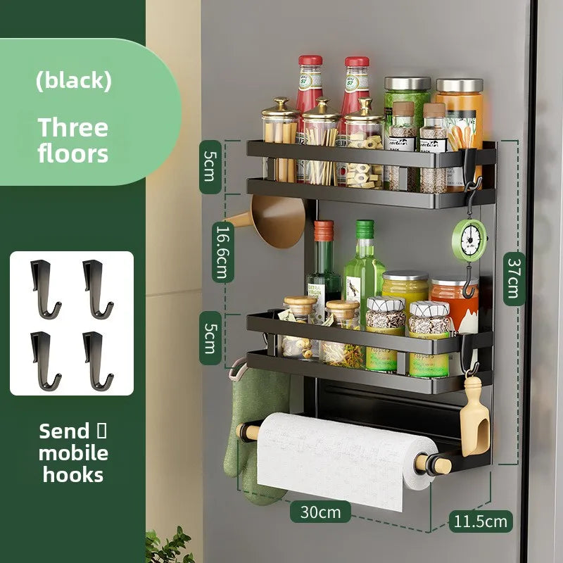 Non-marking installation, no punching, kitchen side storage, plastic wrap hanger, refrigerator rack, towel rack Oasis Select Layer 3 Black
