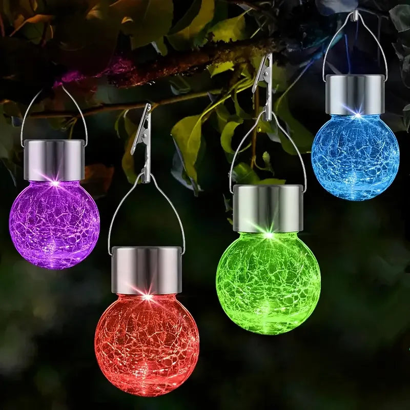 1/3/5PCS Solar Powered Outdoor Hanging Lights Colorful LED Cracked Glass Ball Design Waterproof Pathway Lantern for Garden Decor Oasis Select