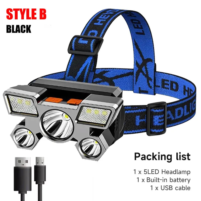 ESMARTER 5-LED Rechargeable Headlamp | Waterproof, 4 Modes